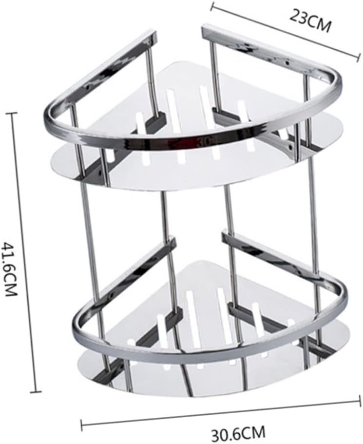 PRETYZOOM Thickened Stainless Steel Bathroom Shelf Double Layer Storage Stand Wall-Mounted Storage Rack