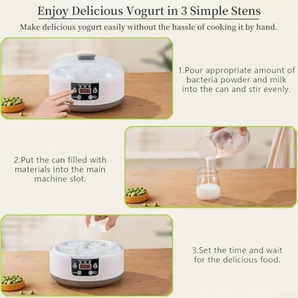 Yogurt Maker fatto in casa con coperchio trasparente – Impostazione dell'ora regolabile per yogurt latte yogurt latte yogurt sana colazione 22 x 22 x 15 cm (regolamenti statunitensi)