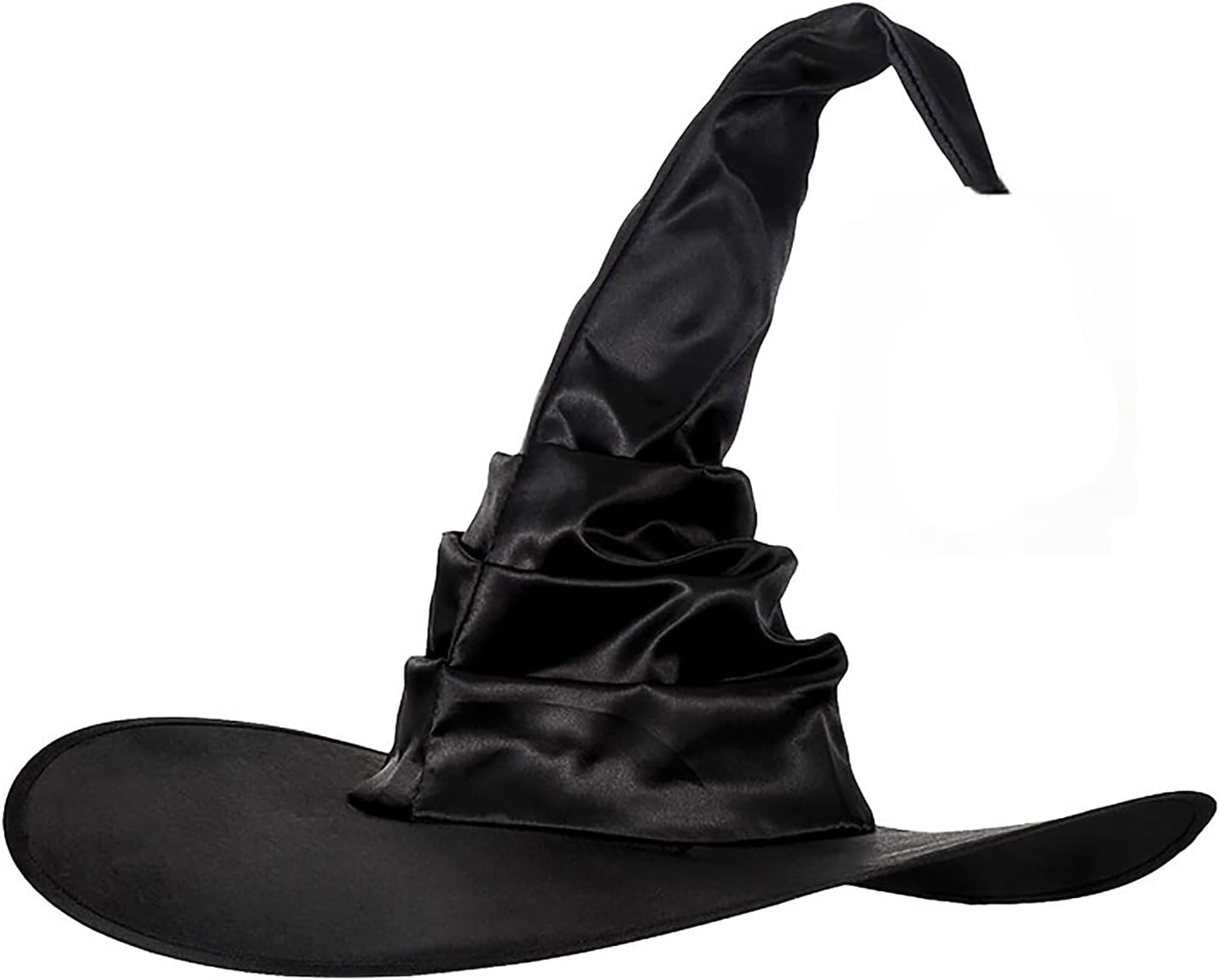 Sombrero de bruja de Halloween, color negro, grande, fruncido para mujeres y hombres, sombrero de mago, gorra puntiaguda, accesorios de disfraz de