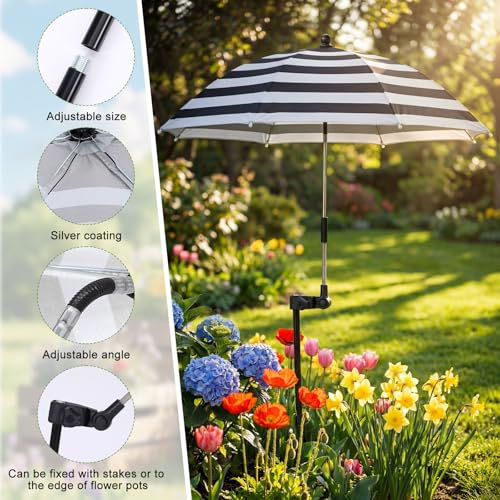 Shinylin 3 Pack Plant Umbrella for Outdoor Adjustable Sun Shade Covers 24\" Sun Protection Cloth UV Umbrella for Potted Plants, Garden Beds, Patio Flowers(Straight Edge,Black and White Striped 2) - Thumbnail 3