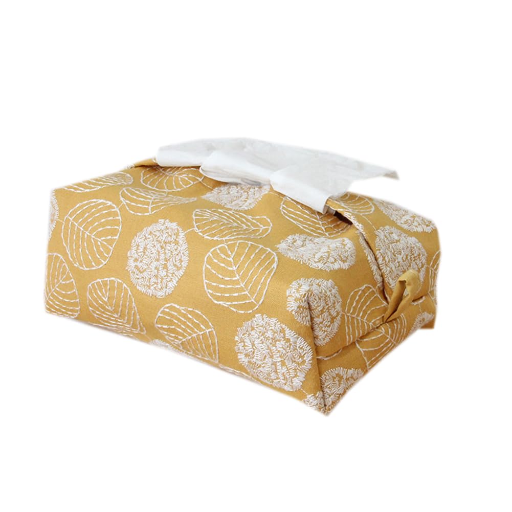 Qinqin Store Girls Yellow Leaf Cotton Linen Cloth Tissue Box Cover Simple Hangable Tissue Box Case Bathroom Living Room Decorative Tissue Holders (, 17×11×7.5Cm/6.69"×4.33"×2.95")