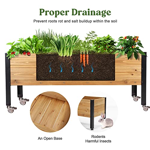 Oiprtgfj Wood Rectangular Garden Planter Box With Wheel Raised Garden Bed Outdoor,Planters For Outdoor Plants 37 * 13 * 15 Elevated Planter Box For Herbs Vegetables Flowers Outdoor Patio Deck Balcony #TOP6