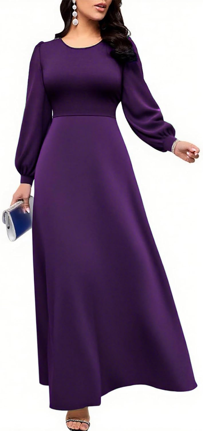 Maxi Dresses for Women Church Puff Long Sleeve High Waist Loose Long Dresses with Pockets