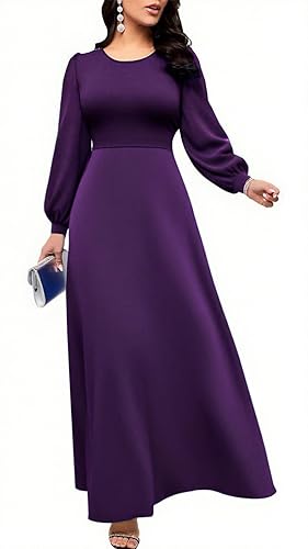 Maxi Dresses for Women Church Puff Long Sleeve High Waist