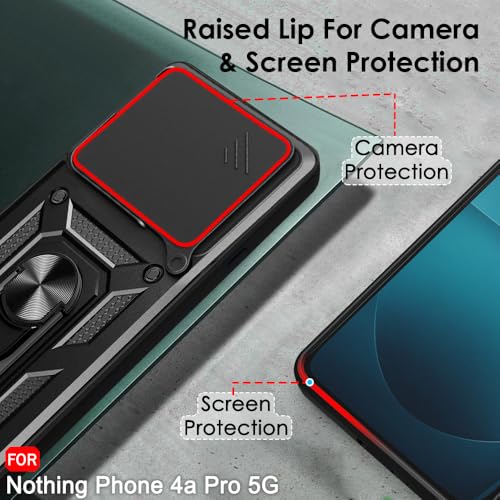 Image of TheGiftKart Tough Armor Bumper Back Cover Case for Nothing Phone 4a Pro 5G | Kickstand & Ring Holder | 360 Protection Back Cover for Nothing Phone 4a Pro 5G (PC & TPU, Rotating Camera Cover, Black)