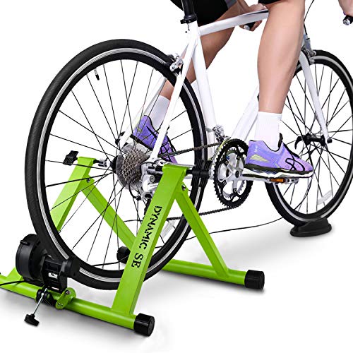 DYNAMIC SE Indoor Bike Trainer Indoor Eexercise Bicycle Magnetic Trainer Stand 6 Levels Magnetic Resistances with Quick Release Skewer(Green)