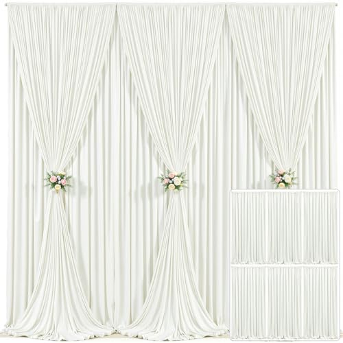 6 Panels Ivory Backdrop Curtain for Wedding Parties Wrinkle Free Ivory Photo Curtains Backdrop Drapes Fabric Decoration for Baby Shower Photoshoot 30ft(W) x 10ft(H)