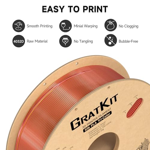 Image of Gratkit Silk Tri-Color PLA Filament,Coextrusion PLA Filament 1.75mm, -0.03mm, 1KG /Roll, Silk PLA Blue & Gold & Red