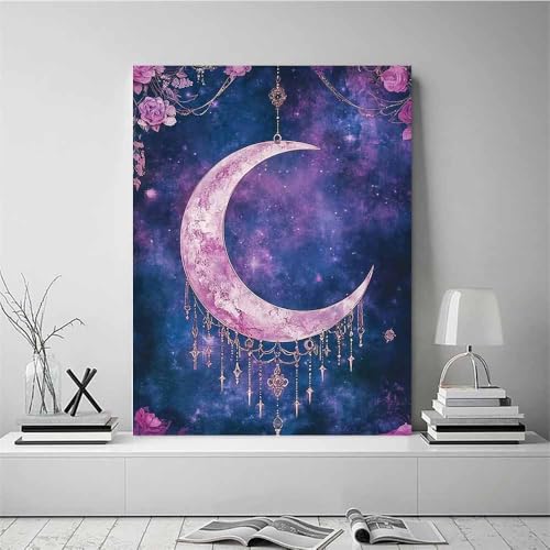 Tableau mural fleurs lune violette 70x100cm impression toile salon - 2