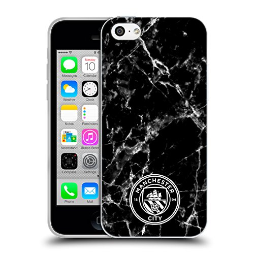 Head Case Designs Oficial Manchester City Man City FC Negro Blanco Mono Insignia de mármol Carcasa de Gel de Silicona Compatible con Apple iPhone 5c