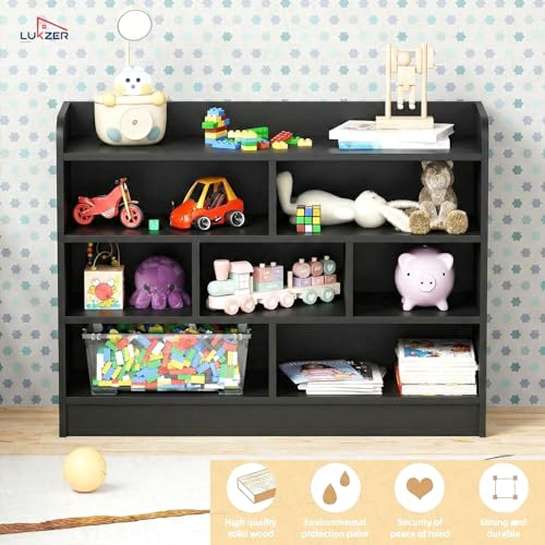 Image of Lukzer Multipurpose 7-Section Storage Rack Bookcase | MR-008 /Black | Open Display Unit for Home & Workspaces (70x28x93cm)