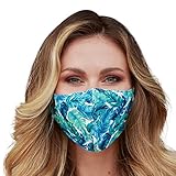 Washable Face Mask with Adjustable Ear Loops & Nose Wire - 3 Layers, 100% Cotton Inner Layer - Cloth Reusable Face Protection with Filter Pocket - (Tropical Banana Leaves)