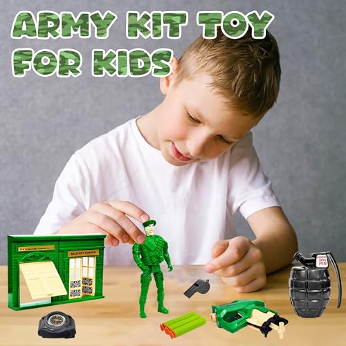Image of VGRASSP 10 Pcs Army Toy Set for Kids - Pretend Play Soldier Kit with Action Figure, Foam Dart Gun, Military Camp & Accessories - Birthday Gift Set - Multicolor