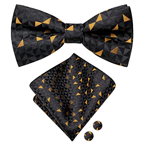 Image of Hi-Tie Bow Ties for Men Pre-Tied Pocket Square with Cufflinks Mens Bowtie Sets for Wedding Formal Party