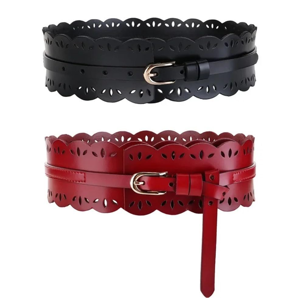 Women Wide Belt Top Hollow Pattern Pin Buckle Handmade Accessory Waist Belt2