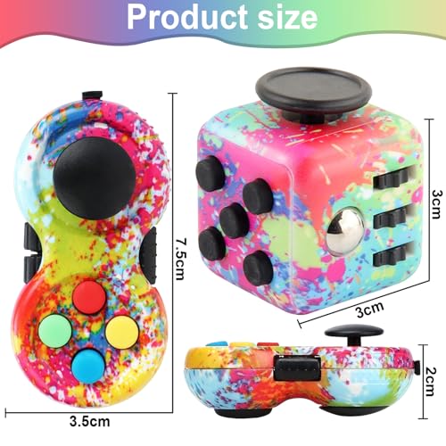 MPQDFG 2 Stück Anti-Stress-Würfelspielzeug, Zum Stressabbau Bei Verspannungen, Zappelnder Pad-Controller, Adhs-Autistische Kinder Hinzufügen (Farbe)