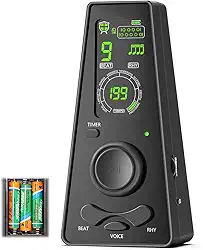 Metrônomo com Controle de Volume(Inclui 3 Pilhas AAA), Metronomo Digital com Temporizador, 7 * 4 * 14 CM, Tela Colorida e Avisos de Batida em Inglês