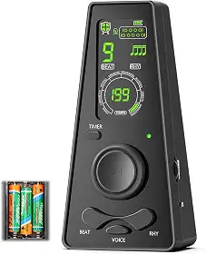 Metrônomo com Controle de Volume(Inclui 3 Pilhas AAA), Metronomo Digital com Temporizador, 7 * 4 * 14 CM, Tela Colorida e Avisos de Batida em Inglês
