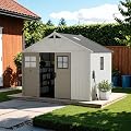 Devoko 10x8 FT Resin Outdoor Storage Shed with Floor for Patio Backyard Lawn, Beige