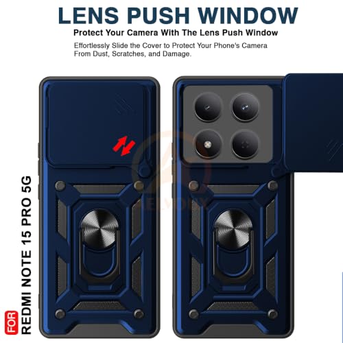 Image of Armor Bumper Back Cover Case for Redmi Note 15 Pro 5G Rotating Camera Cover, Ring Holder & Kickstand | Heavy Duty & 360 Degree Protection Redmi Note 15 Pro 5G Back Cover (Blue)