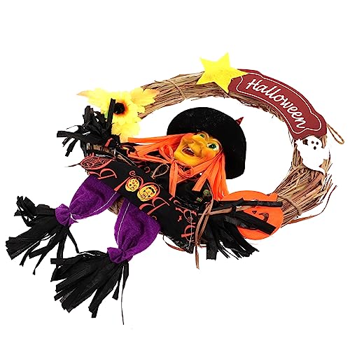 Couronne de porte sorcière Halloween RLKHXBS pour décoration extérieure effrayante