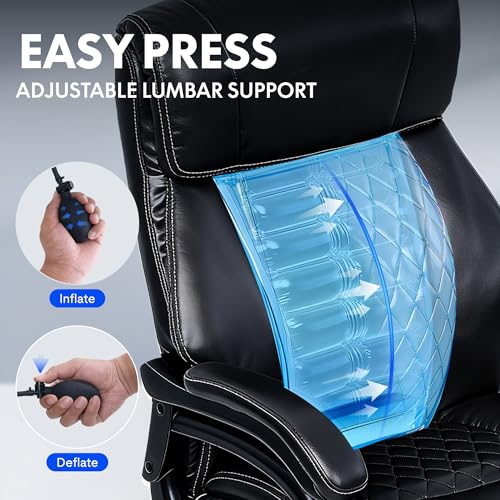 Image of FLEXISPOT 500lbs Big and Tall Office Chair for Heavy People, High Back Heavy Duty Computer Chair with Stable Armrest 1D Lumbar Support, Desk Chairs for Working Gaming Relaxing, PU Leather, Black