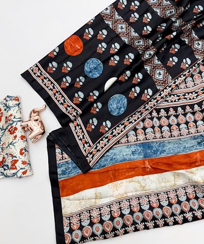 Image of SATIKA VASTRAM Modal Silk Ajrakh Saree Bandhani Design Crepe Printed Designer Pallu Attach Blouse Piece