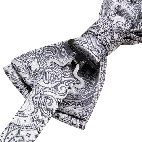 Image of Hi-Tie Bow Ties for Men Pre-Tied Pocket Square with Cufflinks Mens Bowtie Sets for Wedding Formal Party