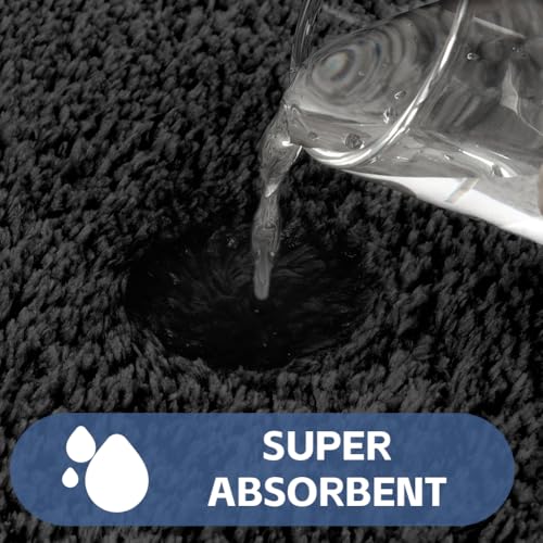 AUAUY Badematte 2er Set, Weicher Mikrofaser Badezimmerteppich, rutschfest & Wasserabsorbierend Sockel Badematte und U-Form Bad Toilette Teppich, 50x80 cm Badteppich & 50x40 cm WC Vorleger (Schwarz) – Bild 5