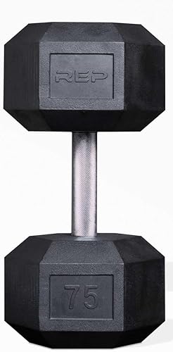 Miniatura 24 de Rep Mancuernas hexagonales de goma Fitness – individuales (55 libras +) y pares (5 libras - 50 libras) – Bajo olor, mango totalmente moleteado