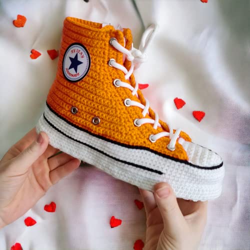 Handmade Crochet Men's And Women Unisex Slippers, Crochet House Slippers For Women, Classic Colour High Top Inspired Slippers Custom Home Sneakers3