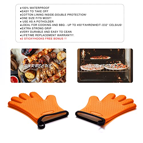 Kitchen Oven Gloves,Silicone And Cotton Double-Handle Hot Food Right On Your Grill Fryer,Layer Heat Resistant Oven Mitts/Bbq Gloves/Grill Gloves-Perfect For Baking And Grilling,10.8X7.7Inches,Orange #TOP1