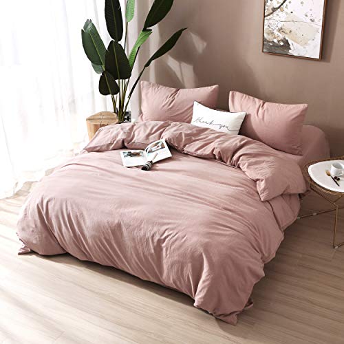 Image of F.Y.Dreams 100% Washed Cotton Duvet Cover for Weighted Blanket 80x87 inches with 16 Ties, Zipper on Long Side /Dust Pink /Just Duvet Cover