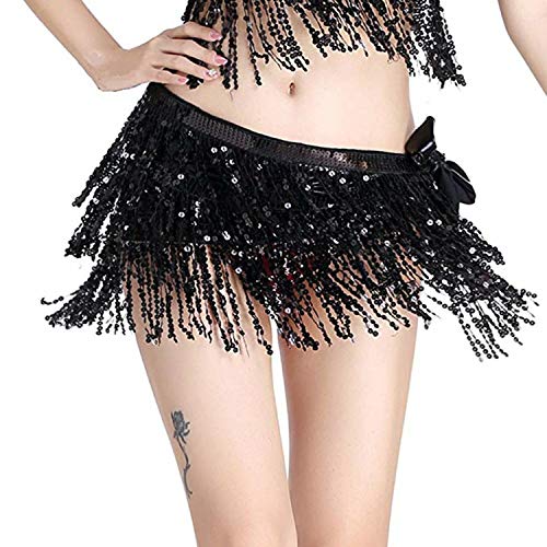 Image of VRITRAZ Women's Chiffon Belly Dance Hip Scarf Waistband Belt Skirt Mixed Colors Beads and Golded Coins
