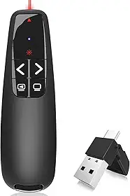 Apresentador de Slides Sem Fio com Laser Vermelho 30m | Passador de Slides Profissional 2.4G USB A & C | Controle PowerPoint Plug & Play