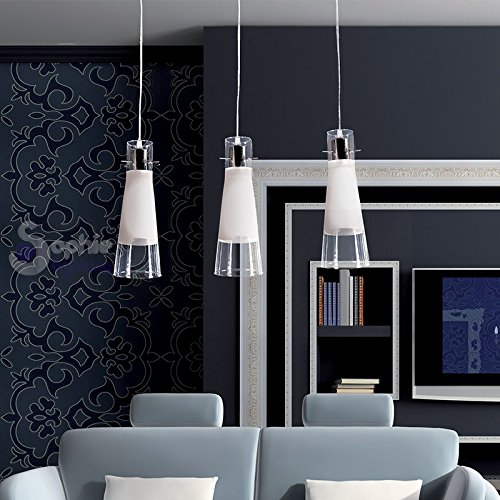 Modern Chandelier Suspension Lamp Height Adjustable 3 Light Bar Satin Cone Glass Design Steel Chrome Table Peninsula enoc S3 Sophie Lighting [Energy Class A]