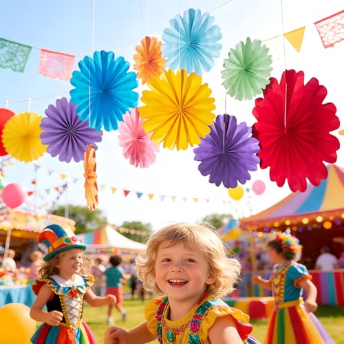 Image of Easy Joy Paper Flowers Decorations for Wall 10 PCS Paper Fans Fiesta Party Decorations Mexican Party Decorations for Girl Classroom Groovy Birthday Baby Shower Wedding Room Wall Hanging Decor