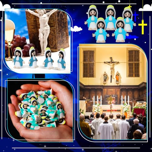 CroBlissful 50 Pack Little Virgin Mary Figurines Bulk Mini Easter Jesus Figures for Thanksgiving Day Easter Eggs Stuffers Sunday Baptism Gifts (Virgin Mary,Bright Blue) — view 2