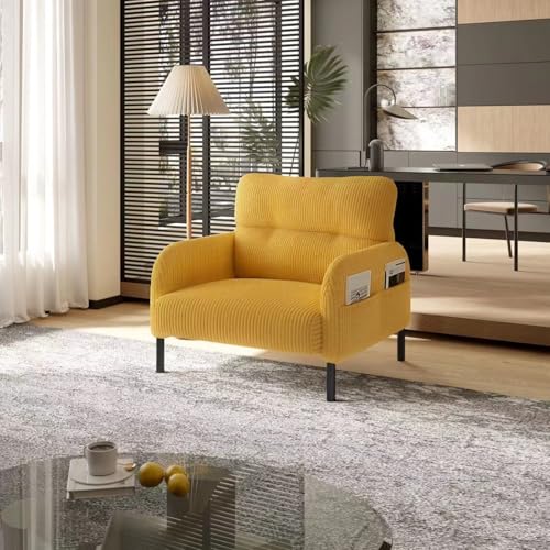KEIKI 26" Corduroy Single Sofa Chair with Double Side Pockets & High Resilience Cushion, Modern Ergonomic Design Upholstery Oversized 1-Seater Accent Chair, Easy Assembly, for Living Room, Yellow by KEIKI - Used condition - Image 2