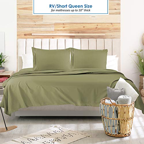Nestl Sage Green Short Queen Sheets for RV, Hotel Luxury RV Queen Sheets Set, 6 Piece Fitted Bed Sheet Set and Pillowcases, Super Soft, Wrinkle-Free, and Breathable Camper Bedding