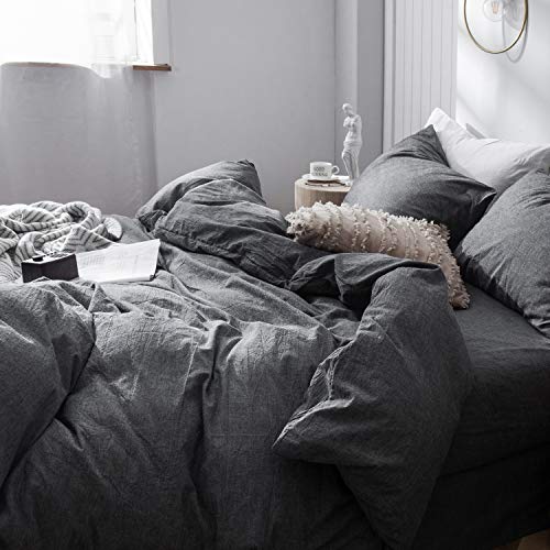 Image of MooMee Duvet Cover Set 100% Washed Cotton Linen Like Oversized King Plus | Relaxed Linen-like Texture. Soft, Breathable & Long-lasting Comfort. Lightweight. Hidden Zipper with 8 Interior Corner Ties