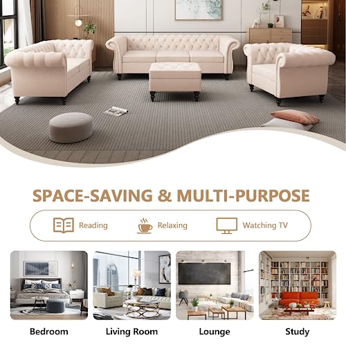 Qhitty Accent Sofa, Chesterfield Loveseat Modern Velvet Couch Upholstered Sofa With Tufted Back For Living Room Furniture (Beige) #TOP5