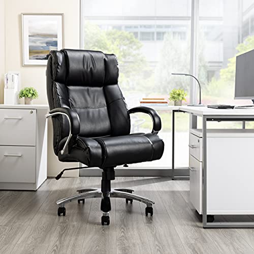Ofm Avenger Leather Big Tall 500Lb Max Weight Executive Office Chair, With Lumbar Support, Recline/Tilt Tension Controls, With Wheels For Computer/Desk, Black #TOP1