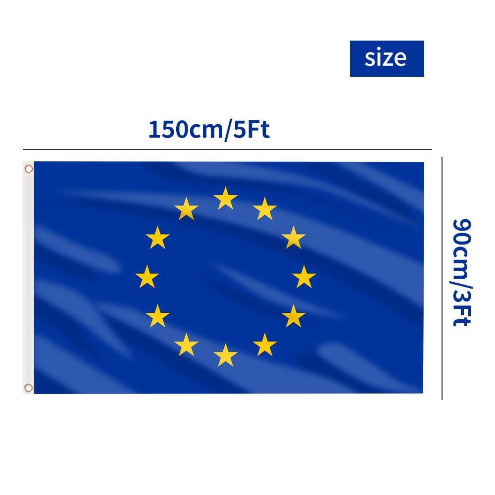 5ft x 3ft European Union Flag 90 x150cm EU National with Two Brass Grommets Large Flag of for Festival Party Sport Events Gardens Home Indoor and Outdoor Decoration - Image 2