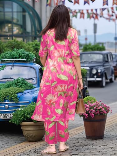 Image of GoSriKi Women's Rayon Viscose Printed A-Line Kurta with Pant