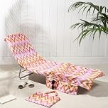 Brentfords Sun Lounger Towels with Pockets, Soft Quick-Dry Absorbent Lightweight Easy Storage Large Beach Towel in a Bag For Travel Poolside Beach Days Holiday Accessories, 75 x 215cm - Orange Zigzag