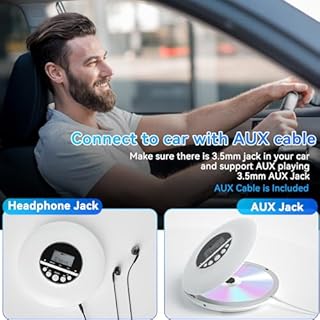 Gueray Lettore CD Lettori CD Portatili con Cuffie HiFi Discman Classico Personale Protezione Anti-scivolo Display LCD con Cavo AUX per Auto Casa
