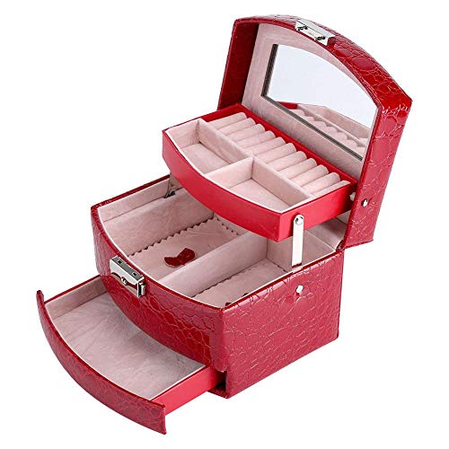 Lazmin Caja Grande de 3 Capas para joyería, Collar, Anillo, Caja de Almacenamiento, Regalo para Dama, Organizador, Soporte E(Red)