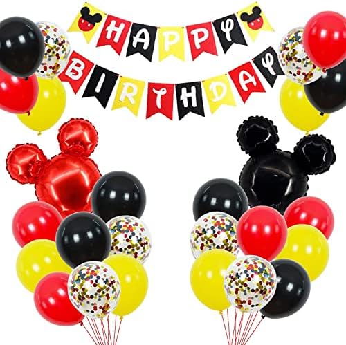 Cartoon Mouse Themed Birthday Decorations - Cartoon Mouse Banner Garland Cartoon Mouse Head Balloons for Birthday Party Supplies