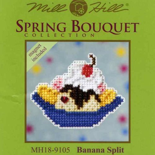 Image of Banana Split Beaded Counted Cross Stitch Ornament Kit Mill Hill 2009 Spring Bouquet MH18-9105